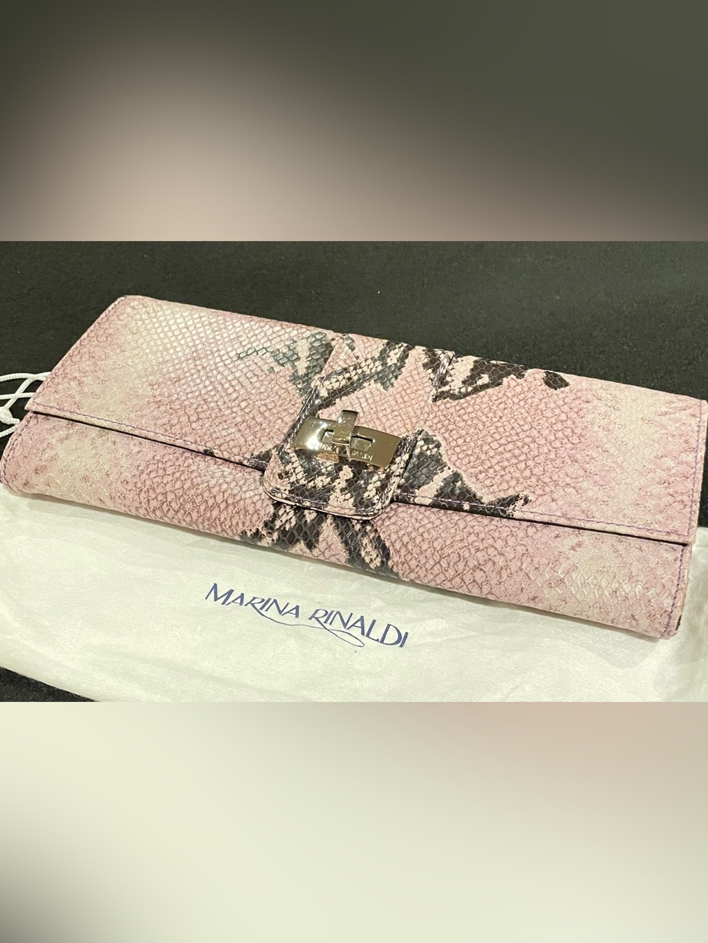Marina Rinaldi Mauve/Pink/Lavender Snakeskin Leather Clutch Crossbody Bag NWT